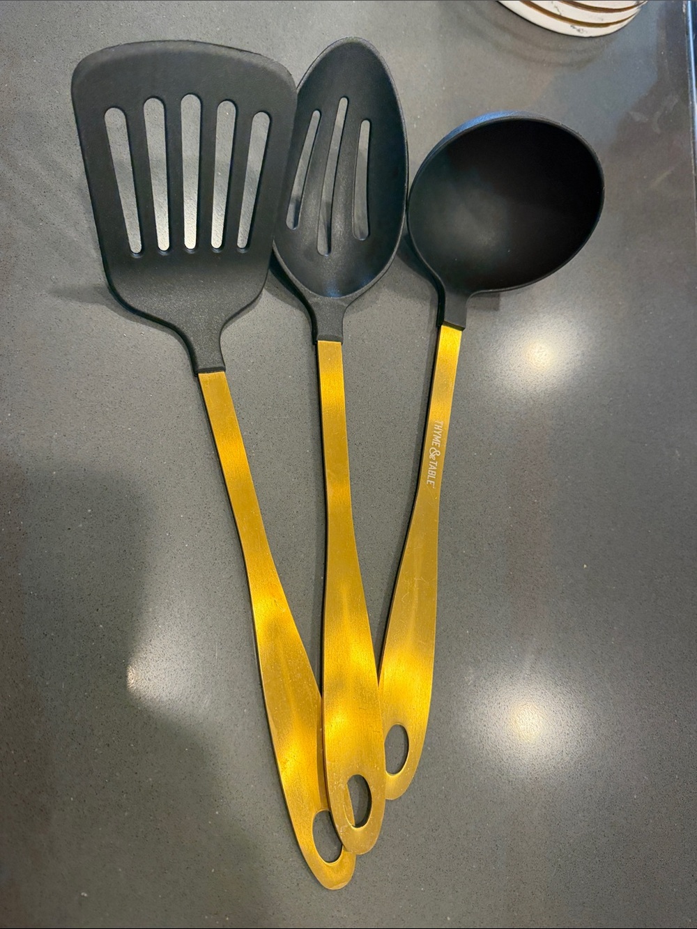 Gold Handle Black Nylon Kitchen Utensil Set - 3 Piece